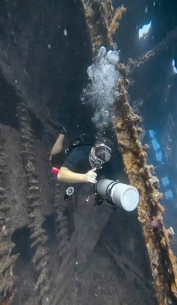 Diver inside a wreck